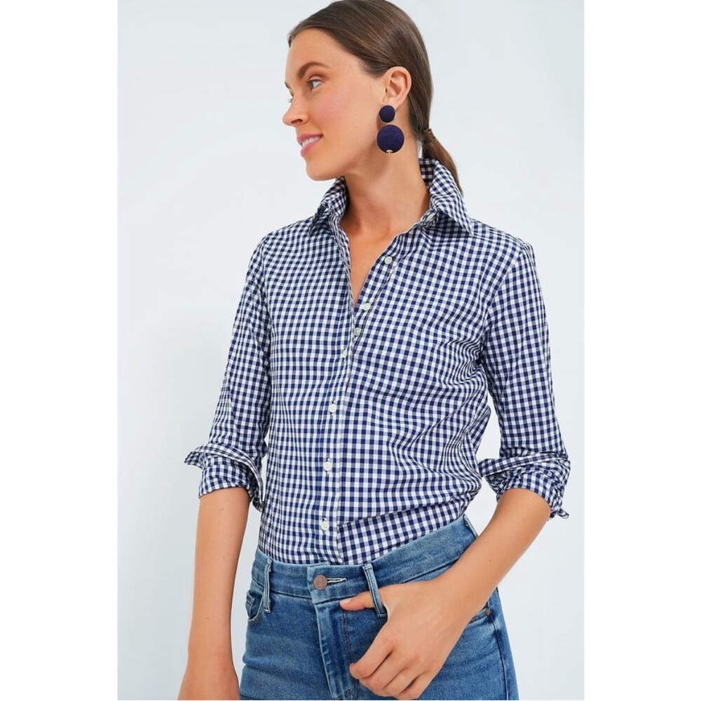 The Shirt by Rochelle Behrens Icon Shirt in Large Check Gingham Size XS Blue